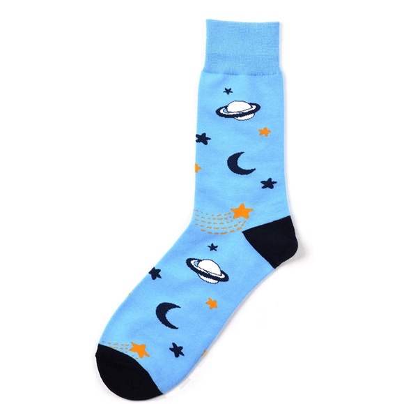Mens Novelty Space Planets Cotton Crew Socks Blue - Picture 2 of 5